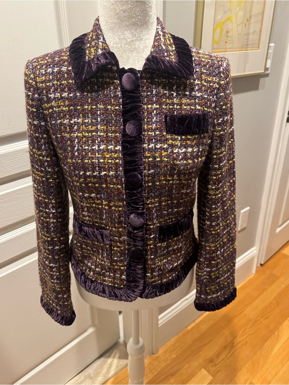 Purple Tweed Women’s Jacket with Velvet Trim